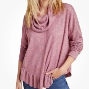 Maeve  Anththropologie pink ruffled sweater shirt top cowl neck XS NWOT